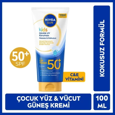 Nivea Sun SPF50+ÇOCUKLAR Için Çok Yüksek Güneş Korumalı Yüz,vücut Güneş Kremi 100 Ml,kokusuz,e,c
