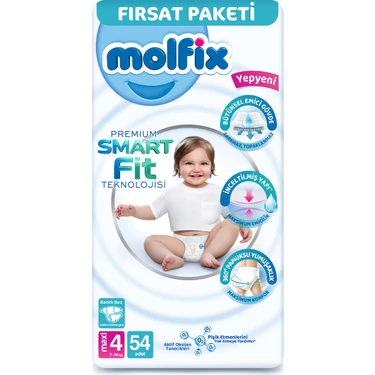 Molfix Premium Smart Fit Fırsat Paketi 4 Beden Maxi 54