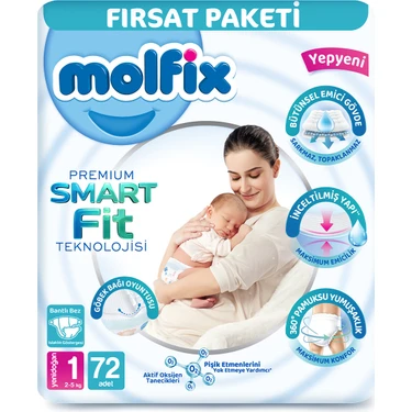 Molfix Premium Smart Fit Fırsat Paketi 1 Beden Yenidoğan 72
