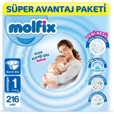 Molfix Kanal Teknolojisi Süper Avantaj Paketi 1 Beden Yenidoğan 216