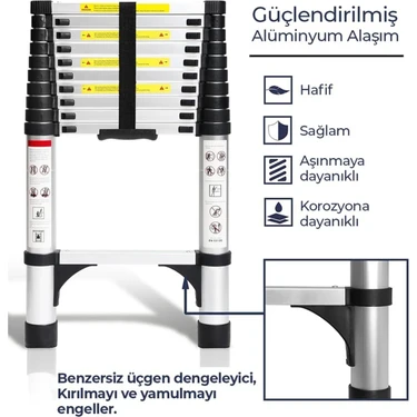 Larens 5 Metre Teleskopik Merdiven – Güvenli Kilit Sistemli Profesyonel