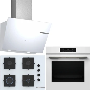 Bosch Beyaz 3 Lü Ankastre Set 383 ( HJG852YW0T - POP7C2P30O - DWK66PJ20T  ) 67CM Ocak - 3D Fry Hava