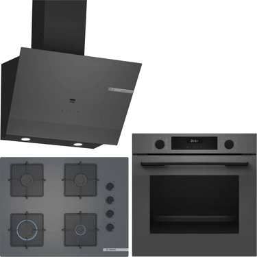 Bosch Gri 3 Lü Ankastre Set 469 ( HUA717BN0T - POP7C9P30O - DWK67PJ70T  ) 67CM Ocak - Buhar