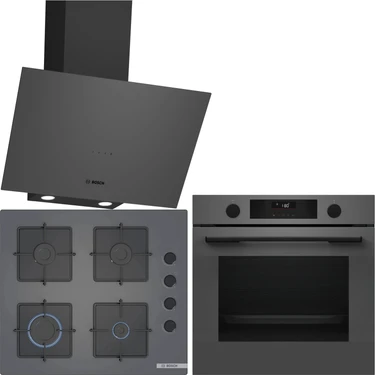 Bosch Gri 3 Lü Ankastre Set 486 ( HUA736EN0T - POP6C9P31O - DWK64PJ70T ) - Buhar Destekli