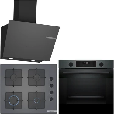 Bosch Gri 3 Lü Ankastre Set 497 ( HUA736EG0T - POP6C9P31O - DWK66PJ70T ) - Buhar Destekli