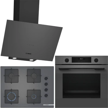 Bosch Gri 3 Lü Ankastre Set 397 ( HUA717BN0T - POP7C9P30O - DWK64PJ70T  ) 67CM Ocak - Buhar