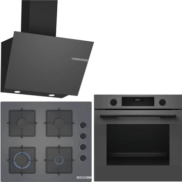 Bosch Gri 3 Lü Ankastre Set 493 ( HUA717BN0T - POP6C9P31O - DWK66PJ70T ) - Buhar Destekli
