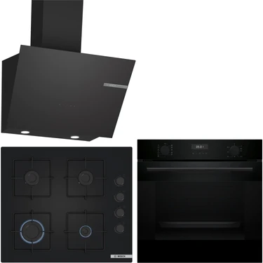 Bosch Siyah 3 Lü Ankastre Set 408 ( HUA717BA0T - POP6C6P30O - DWK66PJ60T ) - Buhar Destekli
