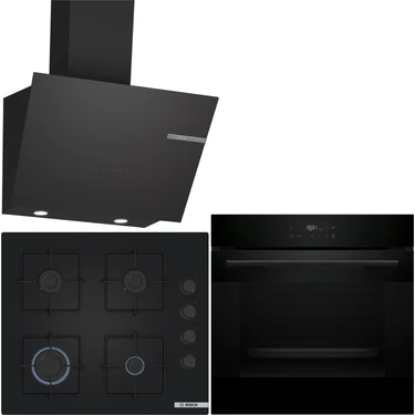 Bosch Siyah 3 Lü Ankastre Set 416 ( HJG852YB0T - POP6C6P30O - DWK66PJ60T )  - 3D Fry Hava ile