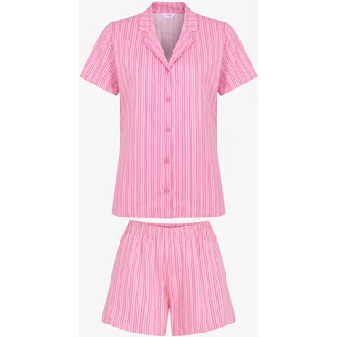 Penti Pinkish Stripes Pamuklu Gömlek Şort Pijama