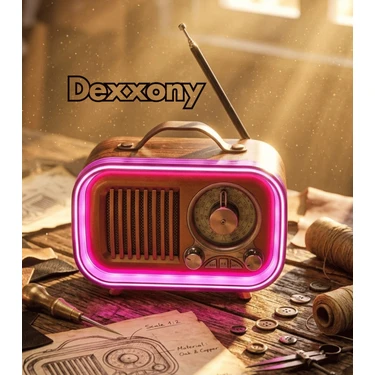 Dexxony DC03 Nostaljik Ahşap Görünümlü Şarjlı Radyo - Bluetooth Hoparlör, Rgb Işıklı, Usb/tf/aux