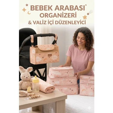 Premium Bebek Arabası Organizer Çanta I 6'lı Set Desenli Bavul Valiz Içi Çok Amaçlı