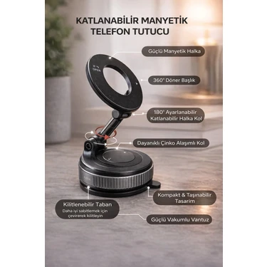 Makri Home Katlanabilir Manyetik Vakumlu Telefon Tutucu, 6 x 6 x 4