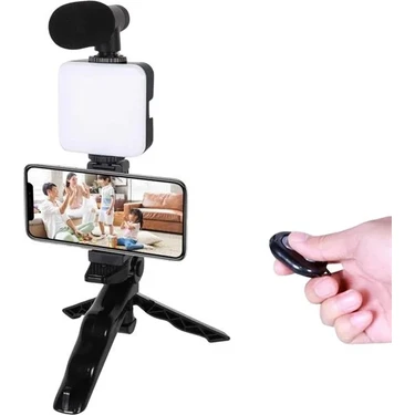 İlkyaz Fashion Telefon Tutucu LED Işıklı Kumandalı Mikrofon Telefon Vlog Video