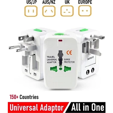 Derwell +150 Ülke Seyahat Adaptörü , Amerika, Ingiltere, Avrupa , Avustralya , Çin , Japonya Fiş