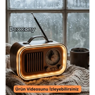 Dexxony DC03 Nostaljik Ahşap Görünümlü Şarjlı Radyo - Bluetooth Hoparlör, Rgb Işıklı, Usb/tf/aux