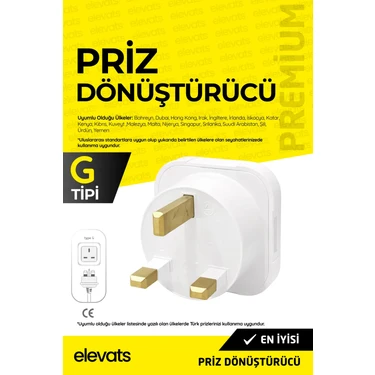Elevats Premium Ingiliz Erkek Fişli Seyahat Adaptörü Arabistan Umre Hac Fişi Çevirici Priz