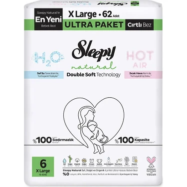 Sleepy Natural Double Soft Bebek Bezi Ultra Paket 6 Beden 62