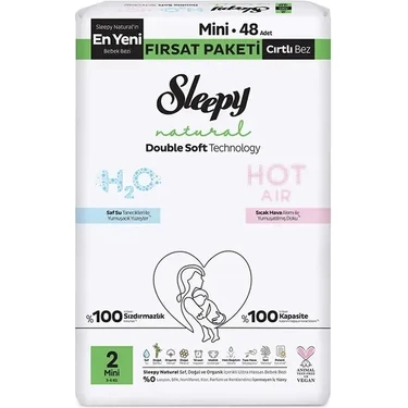 Sleepy Natural Double Soft Bebek Bezi Fırsat Paketi 2 Beden 48