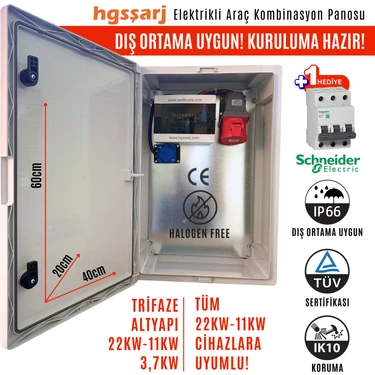 Hgsşarj "redpan" 22KW 11KW Trifaze Elektrikli Araç Şarj Cihazı Kombinasyon Panosu Sch Neider