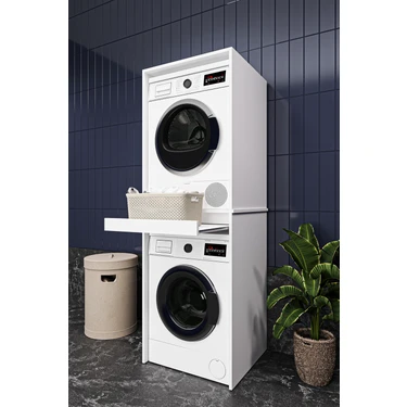 Asra Trend Lüks Çekmeceli Çamaşır Makinesi Dolabı %100 MDF Çamaşır Kurutma Banyo Dolabı