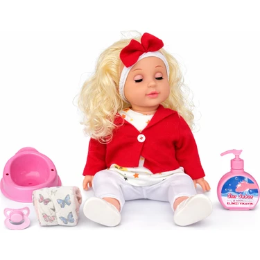 Toyx Altını Islatan Konuşan Bebek 35 cm – Su İçen Et Bebek, Lazımlık ve Bakım Setli Oyuncak