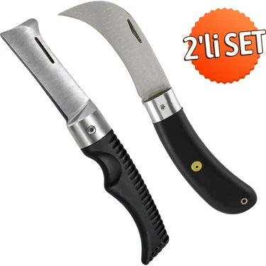 Badem10 Eğri Uçlu Aşı Bıçağı Bağ Bıçağı Çakısı + Düz Uçlu Ağaç Bağ Budama Açı Bıçak + (2'li