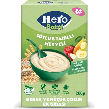 Hero Baby Sütlü 8 Tahıllı Meyveli Kaşık Maması 200g 6-12 Ay İçin Besleyici