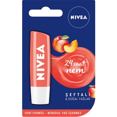 Nivea 4,8 gr Şeftali Dudak Bakım Kremi Doğal Yağlar ile 24 Saat Nemlendirme