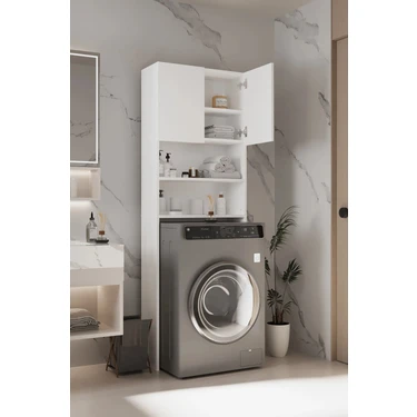 Plato Çamaşır Makinesi Dolabı 4 Raflı 2 Kapaklı Çamaşır Makinesi Dolabı Banyo