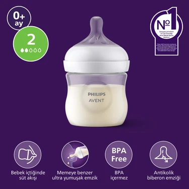 Philips Avent 125ml Doğal Tepkili PP Biberon Antikolik Özellikli Renkli Silikon