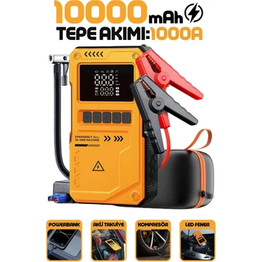 Enshall Akü Takviye Cihazı 10.000MAH Auhma Powerbank Özellikli Çantalı Akü Takviyeli Oto Hava