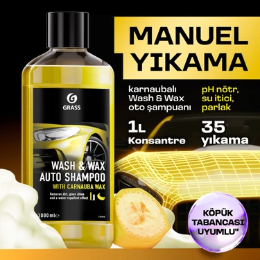 Grass Cilalı Araba Yıkama Şampuanı Wash Wax 1L Cilalı Oto Şampuanı & Boya Koruyucu, Hızlı Parlatıc,