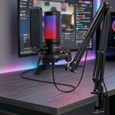 Midex V6 RGB Set USB Oyuncu ve Yayıncı Mikrofonu Condenser Stüdyo (Kayıt Gaming Tiktok Twitch Canlı