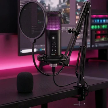 Midex V5 RGB Set USB Oyuncu ve Yayıncı Mikrofonu Condenser Stüdyo (Kayıt Gaming Tiktok Twitch Canlı