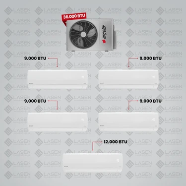 Arçelik 1+5 Multi Sistem Klima / 36100 Md Pro Dış Ünite ( 4 Adet 9.000 Btu Beyaz + 12 Btu Beyaz Iç