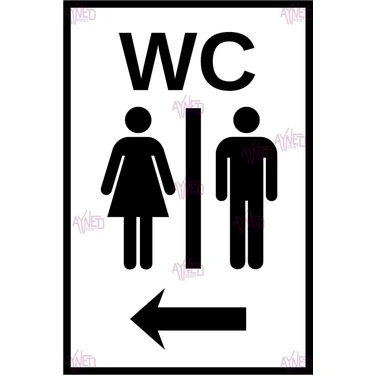AYNED Print Wc Yönlendirme Levhası Sol Ok Işaretli – Bay Bayan Tuvalet Uyarı
