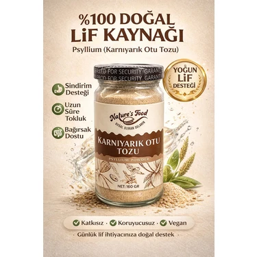 Nature's Food Karnıyarık Otu Tozu (Psyllium) 160g | Yüksek Lif | Sindirim & Bağırsak Dostu |