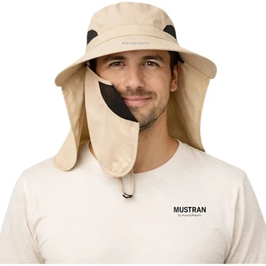Mustran UV Korumalı Sök Tak Maskeli Enseli Güneş Şapkası Unisex Outdoor Yazlık