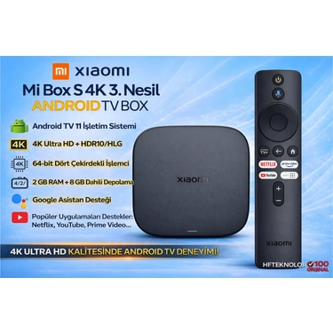 Xiaomi Mi Box S 4K 3. Nesil Android TV Box 8 GB Depolama ve Android 11 İşletim Sistemi ile