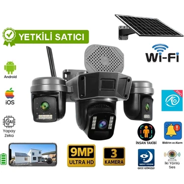 O-KAM-5210 Wifi Solar 3 Lens Sirenli Güvenlik
