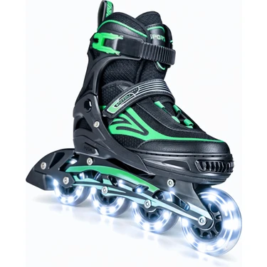 Sportaj Siyah Inline Paten Beyaz LED Işıklı Silikon Teker Taj-J1 Pro 3 In 1 Teker