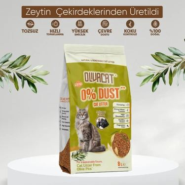 Olivacat Zeytin Çekirdeğinden Üretilen Aktif Karbonlu Doğal Tozsuz Kedi Kumu 8