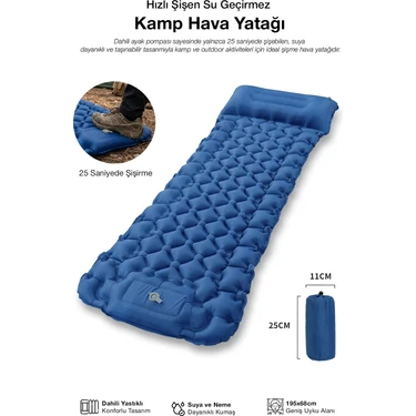 Kensa Pompasız Ayakla Şişen Katlanır Kamp Yatağı Kendinden Yastıklı Uyku Matı 195X68