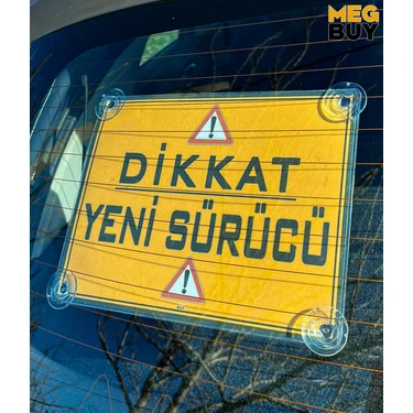 Exbuy Sarı Zemin Siyah Renk Dikkat Yeni Sürücü Yazılı Acemi Sürücü Araba Vantuzlu Cam Süsü Oto
