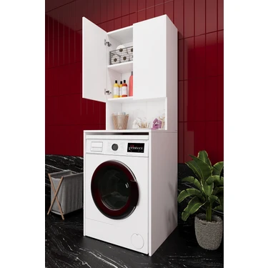 Asra Trend Lüks 2 Kapaklı Çamaşır Makinesi Dolabı %100 MDF 2 Kapaklı Çok Amaçlı Banyo Dolabı