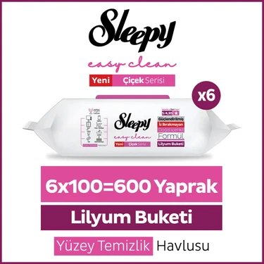 Sleepy Easy Clean Lilyum Buketi Yüzey Temizlik Havlusu Mendili 6x100 (600