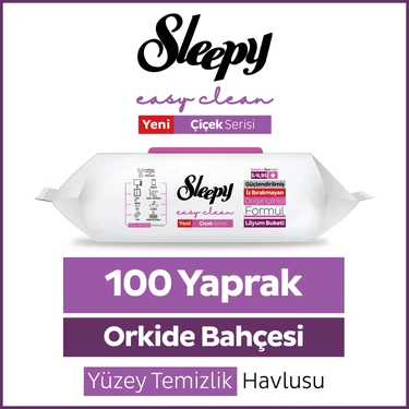 Sleepy Easy Clean Orkide Bahçesi Yüzey Temizlik Havlusu Mendili 100