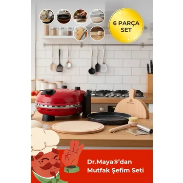 Dr.maya® | Mutfak Şefim Seti Ürün Grubu - 6 Parça | Pro Plus Taş Fırın (Kırmızı) + Mutfak