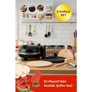 Dr.maya® | Mutfak Şefim Seti Ürün Grubu - 6 Parça | Pro Plus Taş Fırın (Siyah) + Mutfak